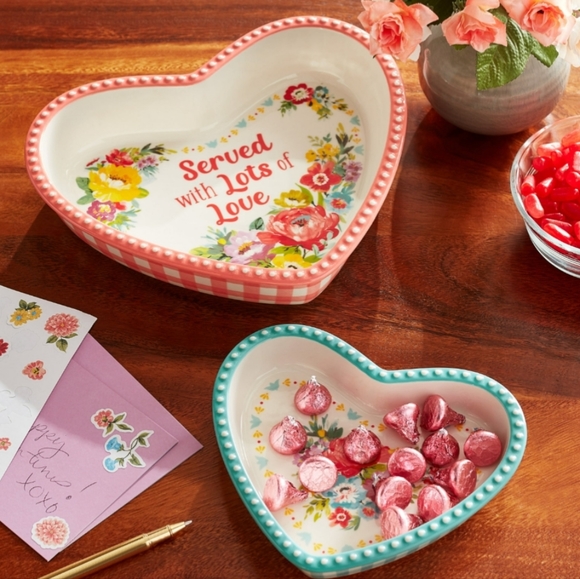 ❤️ New Pioneer Woman Heart Shaped 2-Piece Ceramic Dish - Picture 8 of 8